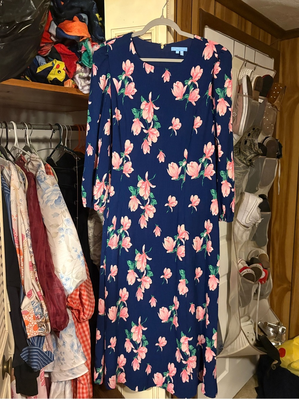 Draper James Navy Midi Dress with Pink Floral Print